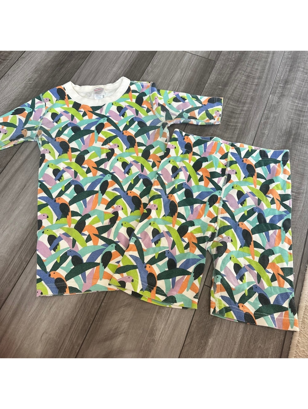 Hanna Andersson 100% Cotton Bird Short Pajama Set Colorful Playful Girls 14-16